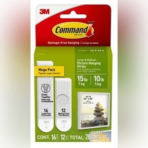 New! Command 10 lb & 15 lb White Picture Hanging Strips Mega Pack 28 Pairs NIB